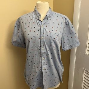 Vintage 7 Diamonds men’s Blue button down short sleeve hola girl shirt. Size L